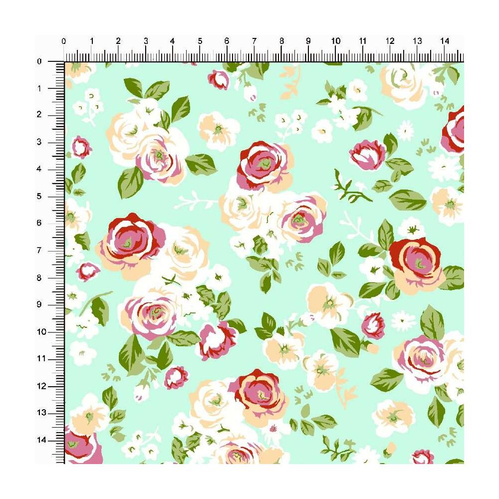 Tecido Tricoline Estampado - Floral Rosas - 100% Algodão - 1,50m largura - Variante 3