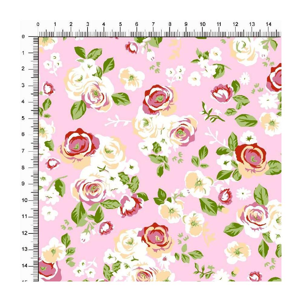 Tecido Tricoline Estampado - Floral Rosas - 100% Algodão - 1,50m largura - Variante 4