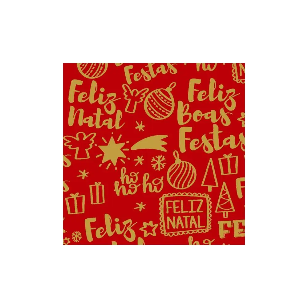 Tecido Tricoline - Feliz Natal com Dourado - 100% Algodão - 1,50m largura - Variante 2 Tecido Tricoline - Feliz Natal com Dourado - 100% Algodão - 1,50m largura - Variante 2