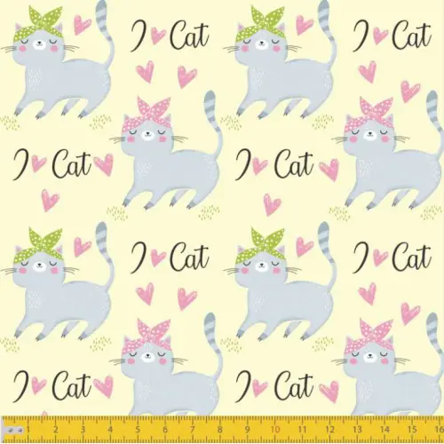 Tecido Tricoline - I Love Cat's - 100% Algodão - 1,50m largura - Variante 1