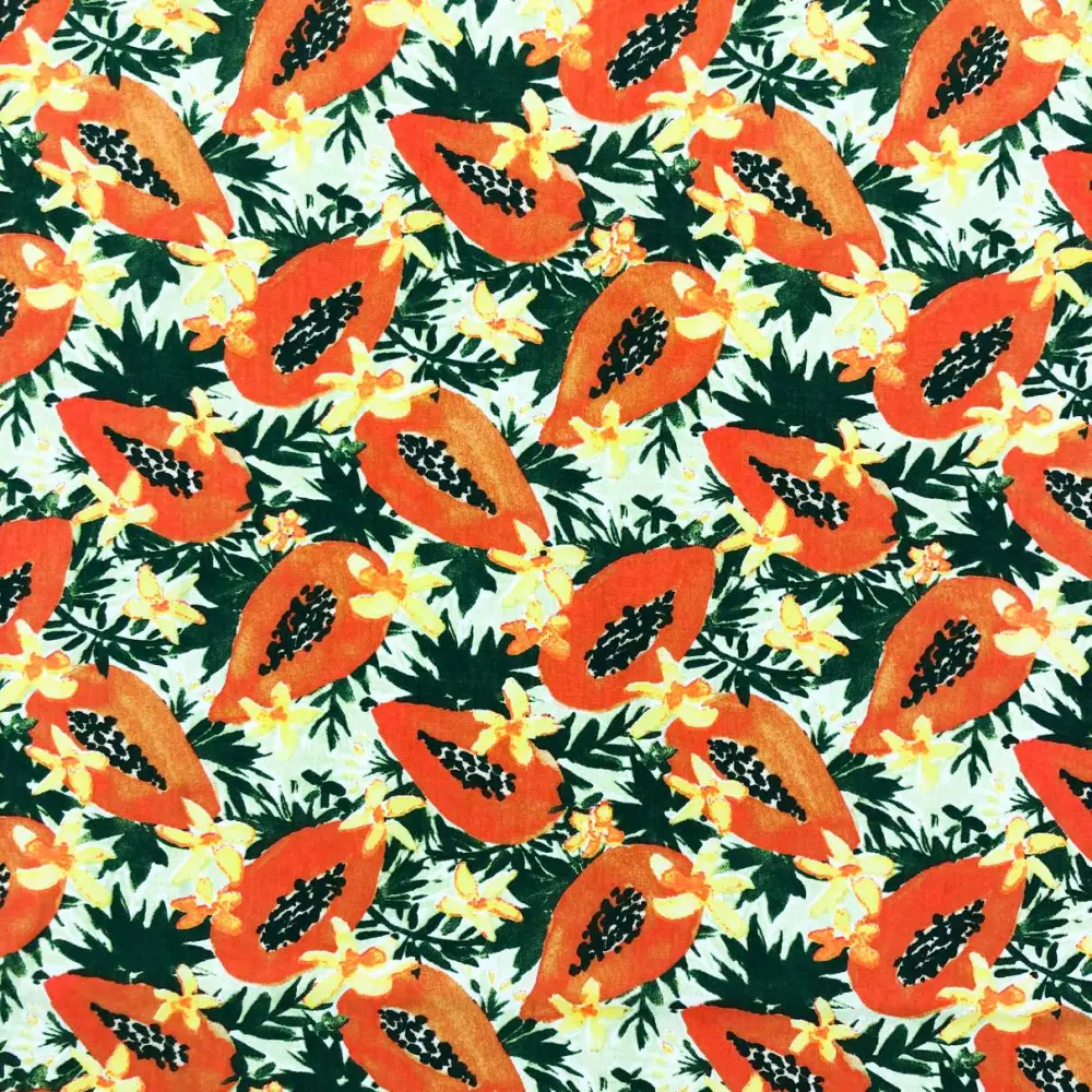 Tecido Tricoline - Mamão Aquarelado - 100% Algodão - 1,50m largura - Variante 1 Tecido Tricoline - Mamão Aquarelado - 100% Algodão - 1,50m largura - Variante 1