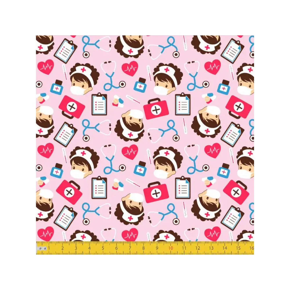 Tecido Tricoline - Médica e Enfermeira S.O.S - 100% Algodão - 1,50m largura - Variante 1 Tecido Tricoline - Médica e Enfermeira S.O.S - 100% Algodão - 1,50m largura - Variante 1