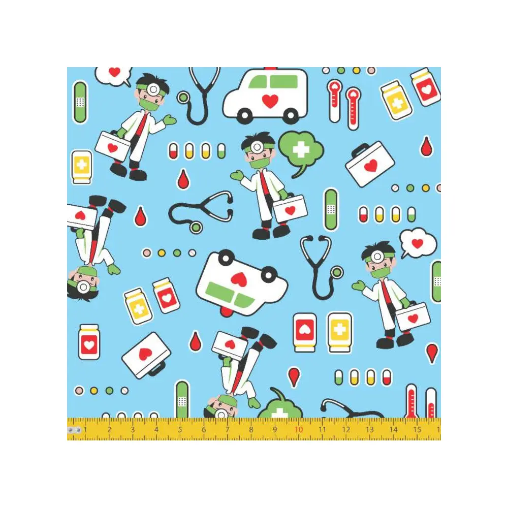 Tecido Tricoline - Médico e Enfermeiro S.O.S - 100% Algodão - 1,50m largura - Variante 1 Tecido Tricoline - Médico e Enfermeiro S.O.S - 100% Algodão - 1,50m largura - Variante 1