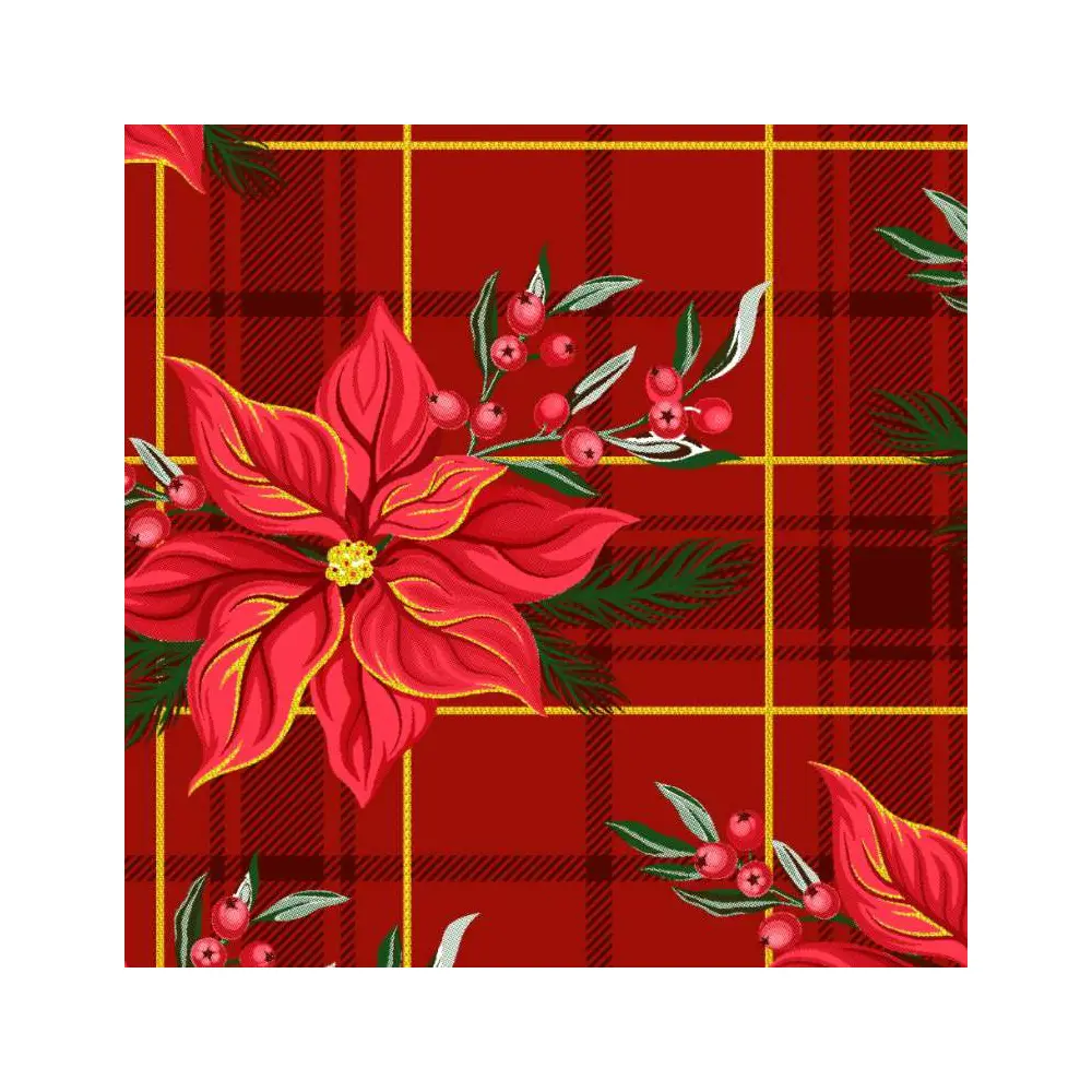 Tecido Tricoline Natal - Flor Natalina com Xadrez - 100% Algodão - 1,50m largura - Variante 1 Tecido Tricoline Natal - Flor Natalina com Xadrez - 100% Algodão - 1,50m largura - Variante 1