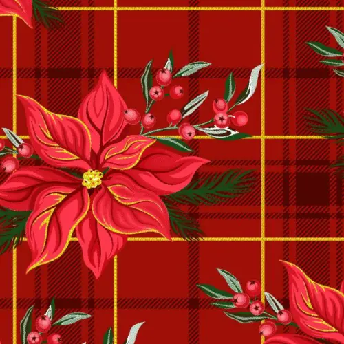 Tecido Tricoline Natal - Flor Natalina com Xadrez - 100% Algodão - 1,50m largura - Variante 1 Tecido Tricoline Natal - Flor Natalina com Xadrez - 100% Algodão - 1,50m largura - Variante 1