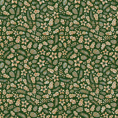 Tecido Tricoline Natal - Folhas Glitter Dourado - 100% Algodão - 1,50m largura - Variante 59