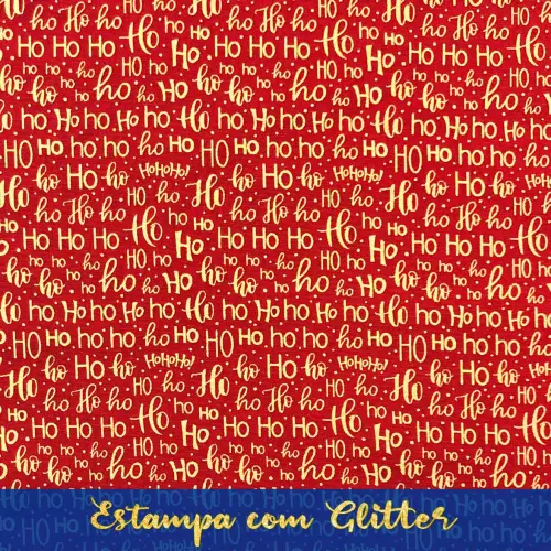 Tecido Tricoline Natal - HOHOHO Glitter Dourado - 100% Algodão - 1,50m largura - Variante 58