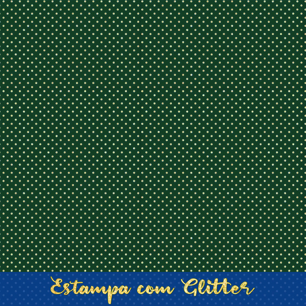 Tecido Tricoline Natal Poá com Glitter Dourado 100% Algodão 1,50m largura - Verde natal