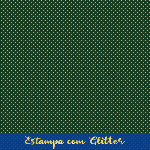 Tecido Tricoline Natal Poá com Glitter Dourado 100% Algodão 1,50m largura - Verde natal