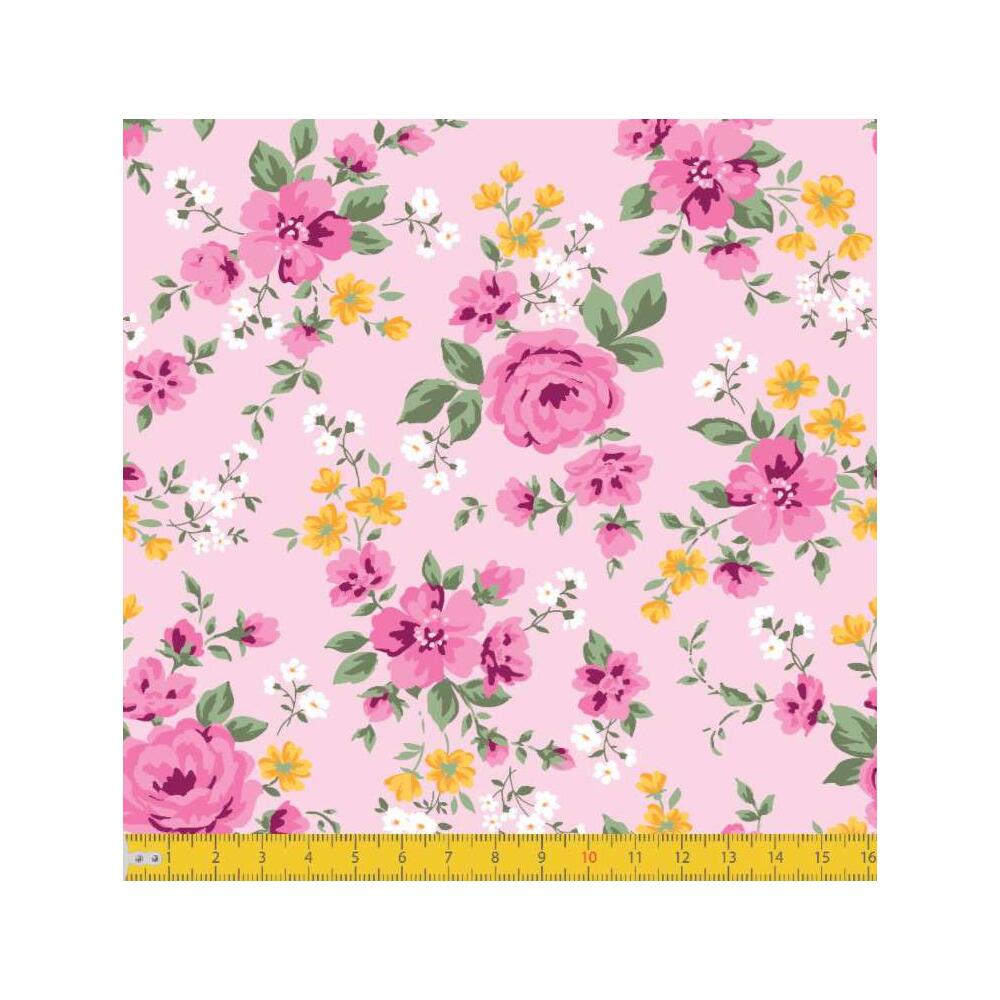 Tecido Tricoline - Ramos de Flores Romantic - 100% Algodão - 1,50m largura - Variante 1