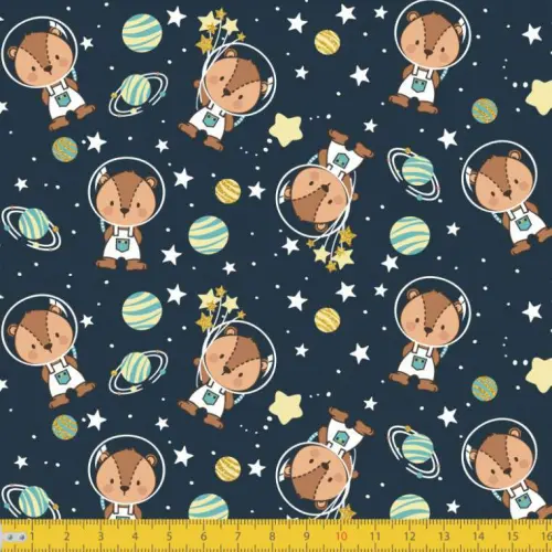 Tecido Tricoline - Ursinho Astronauta - 100% Algodão - 1,50m largura - Variante 1 Tecido Tricoline - Ursinho Astronauta - 100% Algodão - 1,50m largura - Variante 1