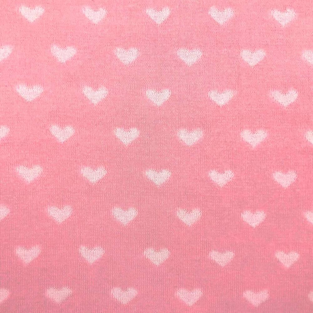 Tecido Tricot com Desenhos em Metro 50% Algodão 50% Acrílico 1m Largura - Coracao rosa com off