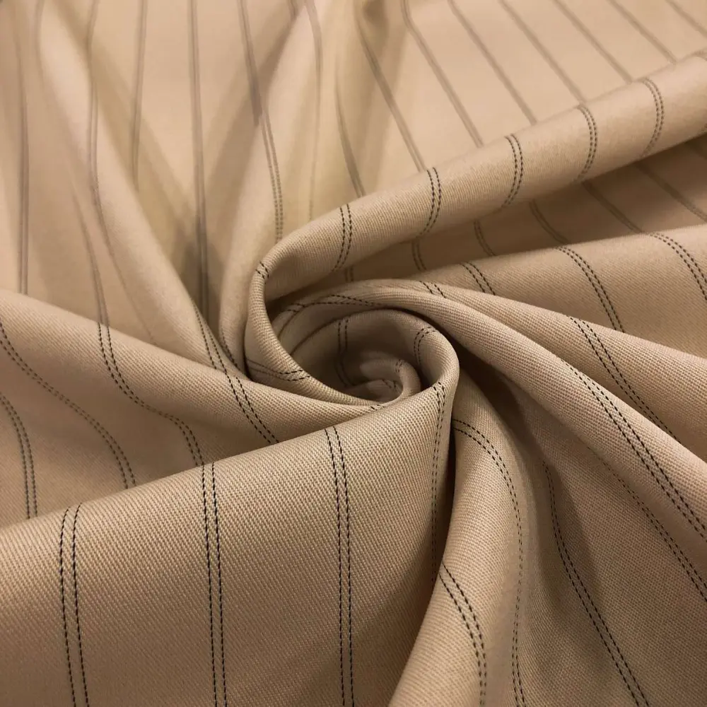 Tecido Two Way Risca de Giz 94% Poliéster 5% Elastano 1% Viscose 1,50m Largura - Bege escuro