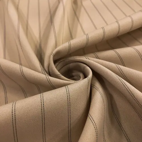 Tecido Two Way Risca de Giz 94% Poliéster 5% Elastano 1% Viscose 1,50m Largura - Bege escuro