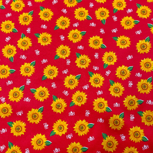 Textoleen Estampado Girassol 100% Poliester 1,50m Largura - Vermelho