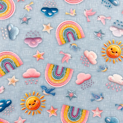 Tricoline Digital Arco Iris Bordado 3D 100% Algodão 1,50m Largura - Variante 1