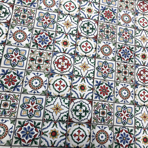Tricoline Digital Azulejos 100% Algodão 1,50m Largura - Variante 1