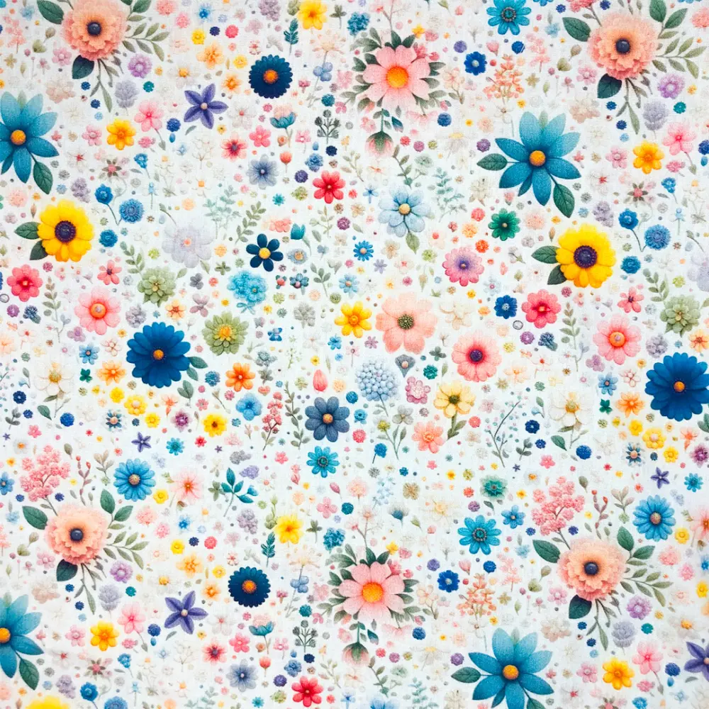 Tricoline Digital Caldeira Florzinhas 3D 100% Algodão 1,50m Largura - Variante 1 Tricoline Digital Caldeira Florzinhas 3D 100% Algodão 1,50m Largura - Variante 1