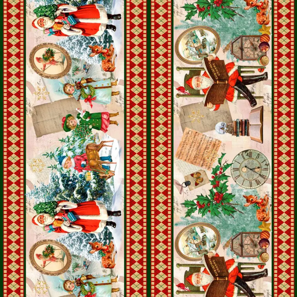Tricoline Digital Pedidos Papai Noel Barrado 100% Algodão 1,50m Largura - Variante 1 Tricoline Digital Pedidos Papai Noel Barrado 100% Algodão 1,50m Largura - Variante 1