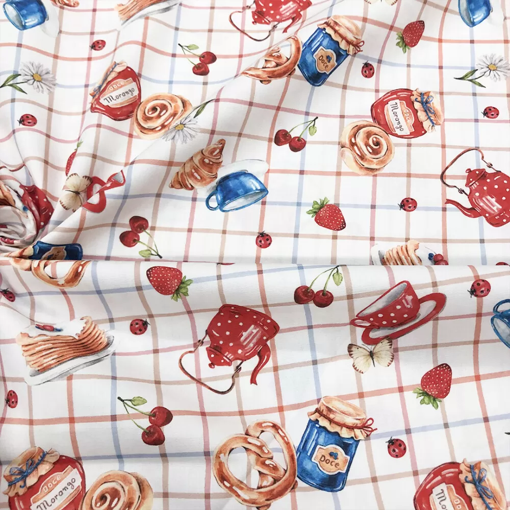 Tricoline Digital Chá com Panqueca 100% Algodão 1,50m Largura - Variante 1 Tricoline Digital Chá com Panqueca 100% Algodão 1,50m Largura - Variante 1