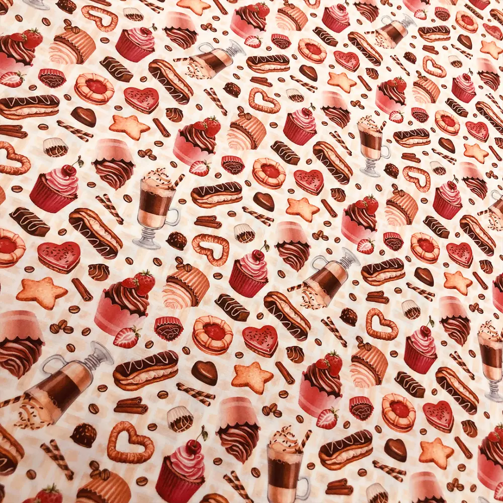 Tricoline Digital Cupcakes 100% Algodão 1,50m Largura - Variante 1 Tricoline Digital Cupcakes 100% Algodão 1,50m Largura - Variante 1