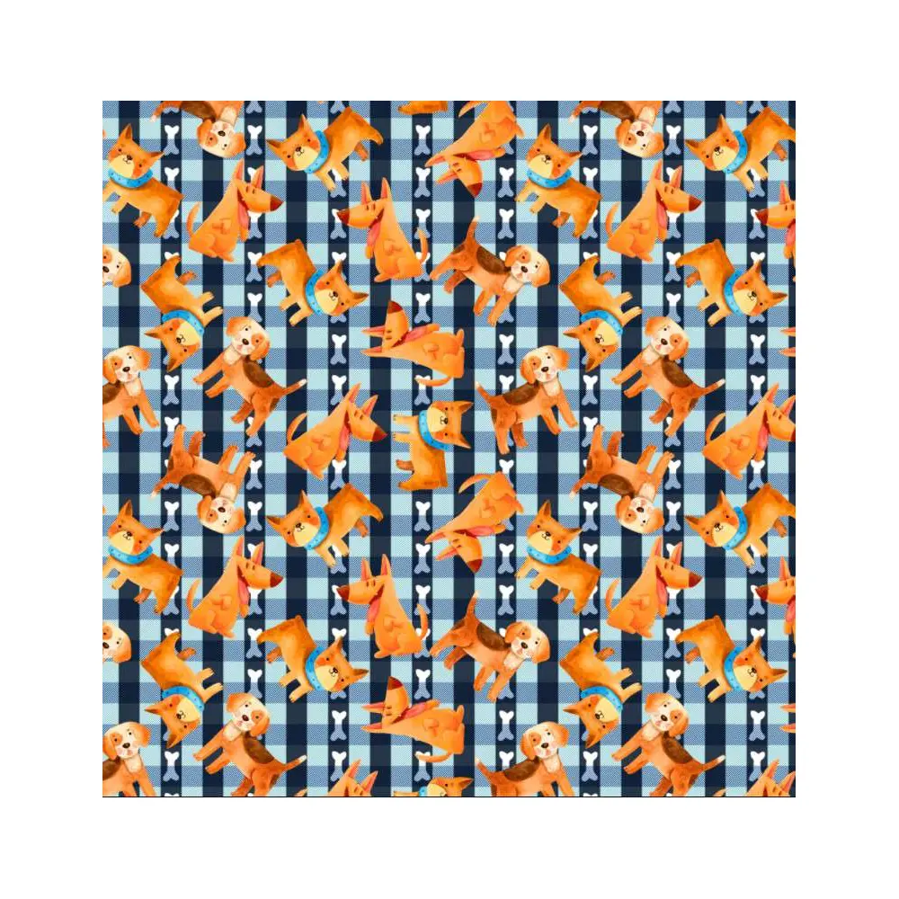 Tricoline Digital - Dogs Xadrez - 100% Algodão - Variante 1 Tricoline Digital - Dogs Xadrez - 100% Algodão - Variante 1