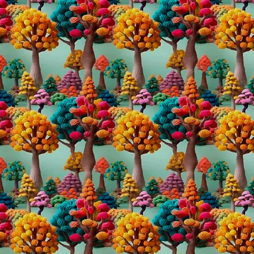 Tricoline Digital Fabricart Árvores Croche 100% Algodão 1,50m Largura - Variante 1