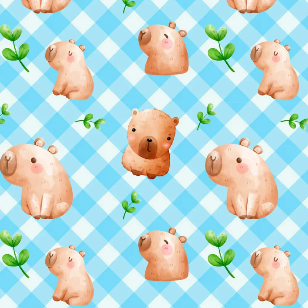 Tricoline Digital Fabricart Coleção Capivaras 100% Algodão 1,50m Largura - Capivara azul Tricoline Digital Fabricart Coleção Capivaras 100% Algodão 1,50m Largura - Capivara azul