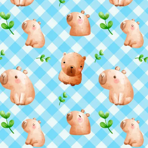 Tricoline Digital Fabricart Coleção Capivaras 100% Algodão 1,50m Largura - Capivara azul