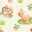 Tricoline Digital Fabricart Coleção Capivaras 100% Algodão 1,50m Largura - Capivara fundo creme