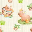Tricoline Digital Fabricart Coleção Capivaras 100% Algodão 1,50m Largura - Capivara fundo creme