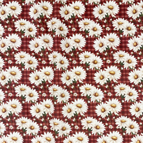 Tricoline Digital Fabricart Coleção Margaridas 100% Algodão 1,50m Largura - Fundo bordô