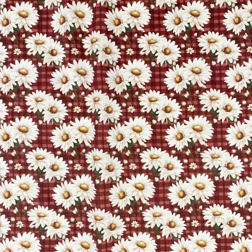 Tricoline Digital Fabricart Coleção Margaridas 100% Algodão 1,50m Largura - Fundo bordô