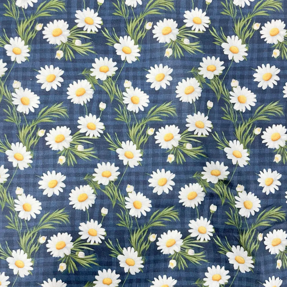 Tricoline Digital Fabricart Coleção Margaridas 100% Algodão 1,50m Largura - Fundo marinho