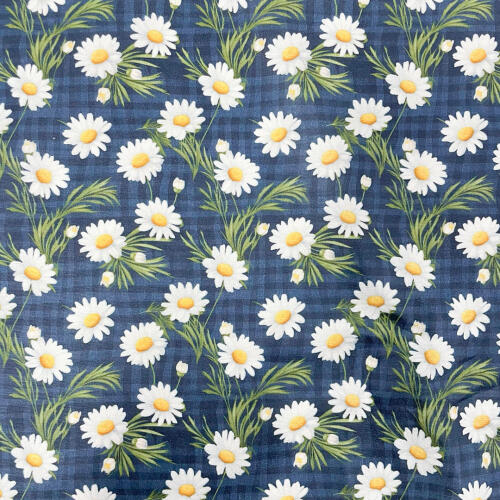 Tricoline Digital Fabricart Coleção Margaridas 100% Algodão 1,50m Largura - Fundo marinho