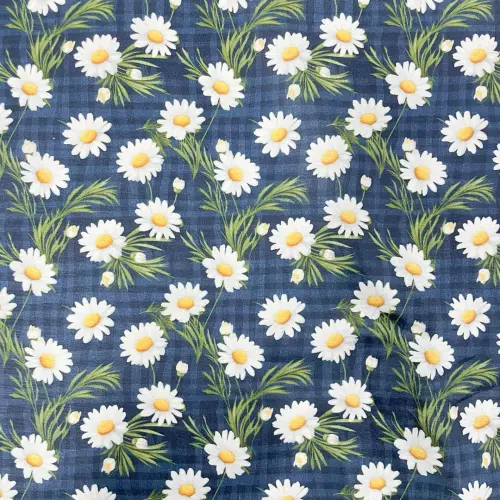 Tricoline Digital Fabricart Coleção Margaridas 100% Algodão 1,50m Largura - Fundo marinho