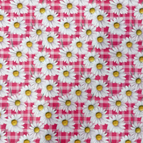 Tricoline Digital Fabricart Coleção Margaridas 100% Algodão 1,50m Largura - Fundo pink
