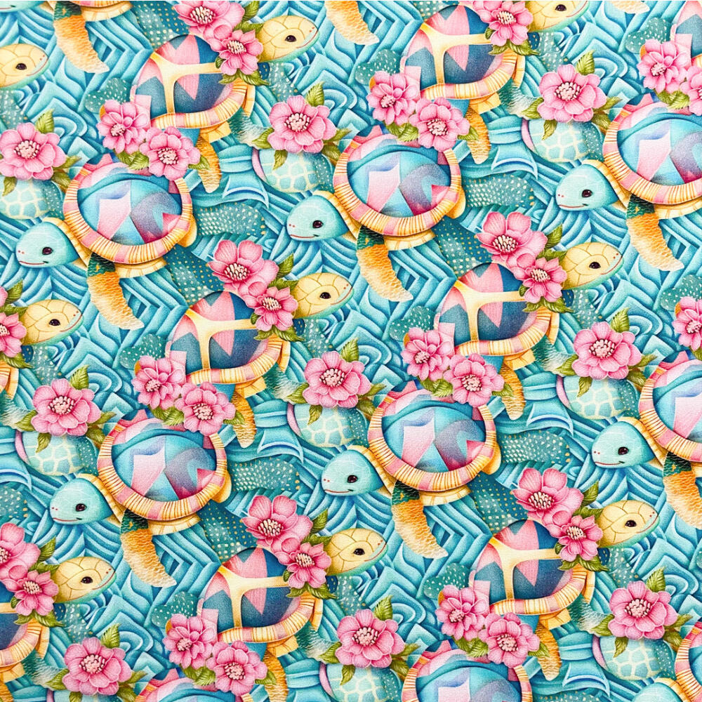 Tricoline Digital Fabricart Coleção Tropical 100% Algodão 1,50m Largura - Tartarugas
