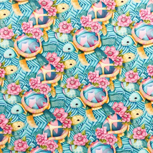 Tricoline Digital Fabricart Coleção Tropical 100% Algodão 1,50m Largura - Tartarugas