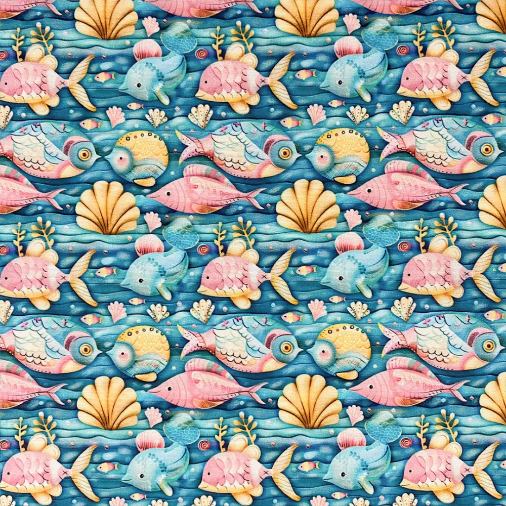 Tricoline Digital Fabricart Coleção Tropical 100% Algodão 1,50m Largura - Peixes