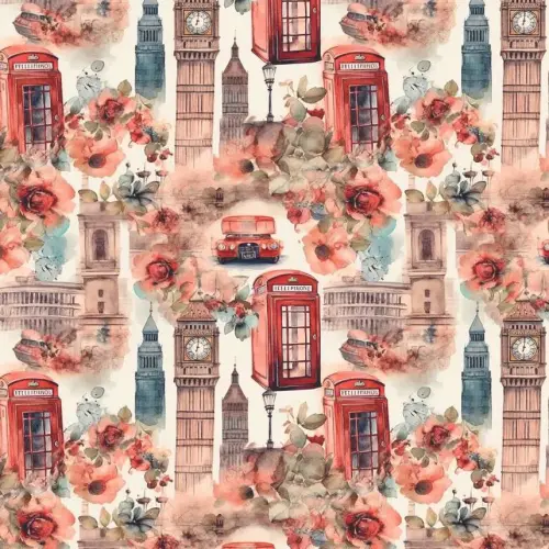 Tricoline Digital Fabricart Londres 100% Algodão 1,50m Largura - Variante 1 Tricoline Digital Fabricart Londres 100% Algodão 1,50m Largura - Variante 1