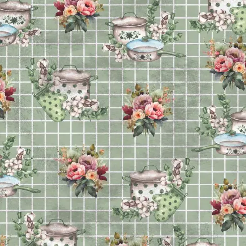 Tricoline Digital Fabricart Panelas e Luvas Verde 100% Algodão 1,50m Largura - Variante 1 Tricoline Digital Fabricart Panelas e Luvas Verde 100% Algodão 1,50m Largura - Variante 1