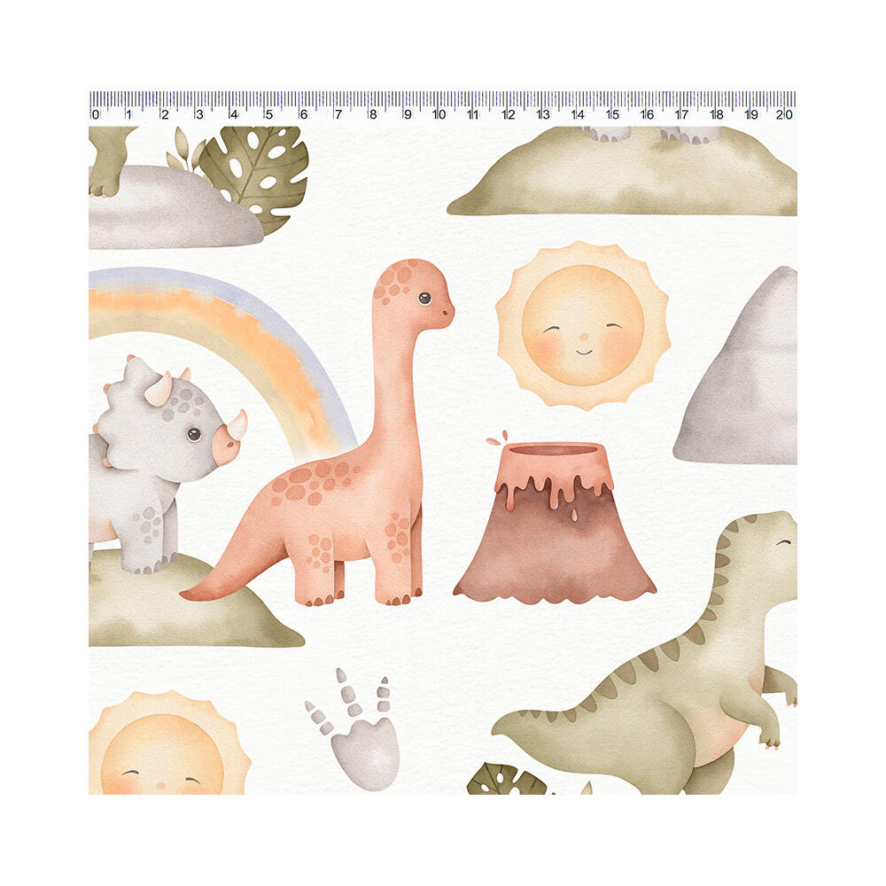 Tricoline Digital Fernando Maluhy Coleção Dinos 100% Algodão - Dinos coloridos