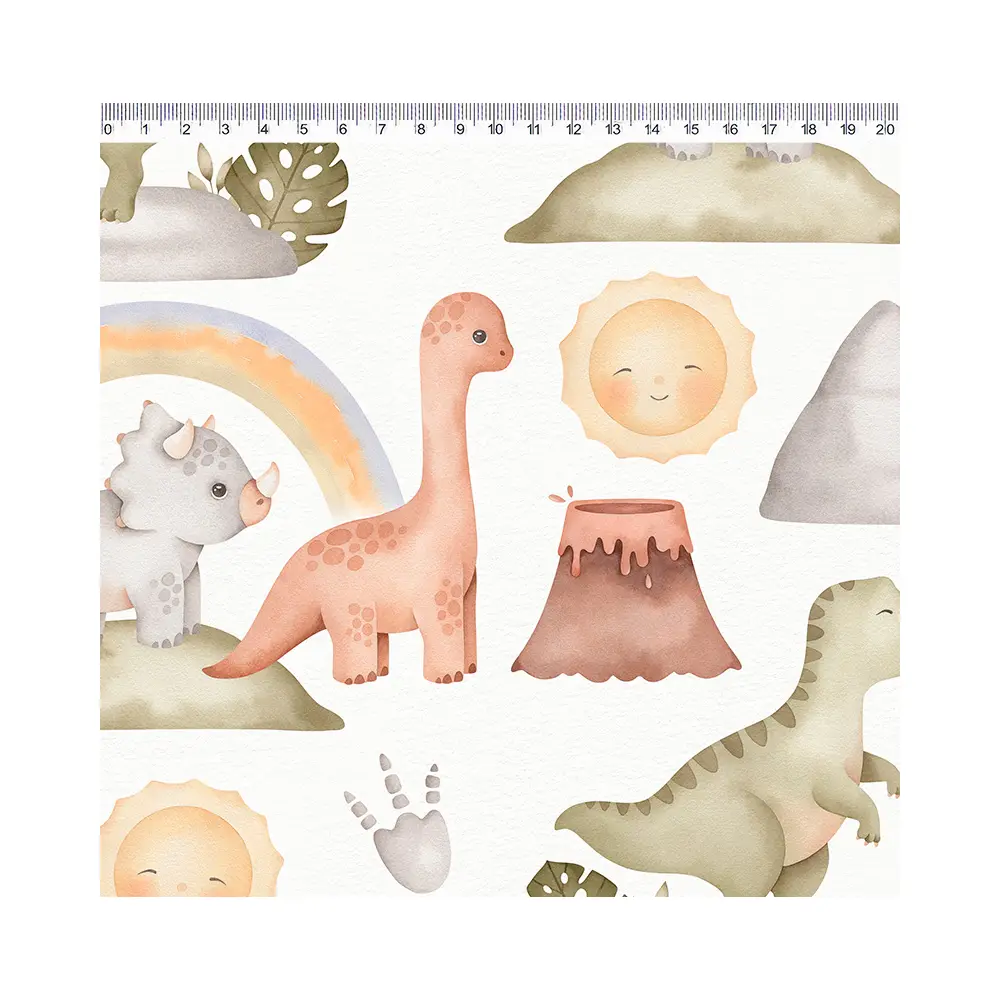 Tricoline Digital Fernando Maluhy Coleção Dinos 100% Algodão - Dinos coloridos