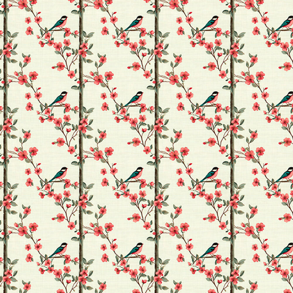 Tricoline Digital Fernando Maluhy Coleção Gorjeio 100% Algodão 1,50m Largura - Pássaro com flores e tronco