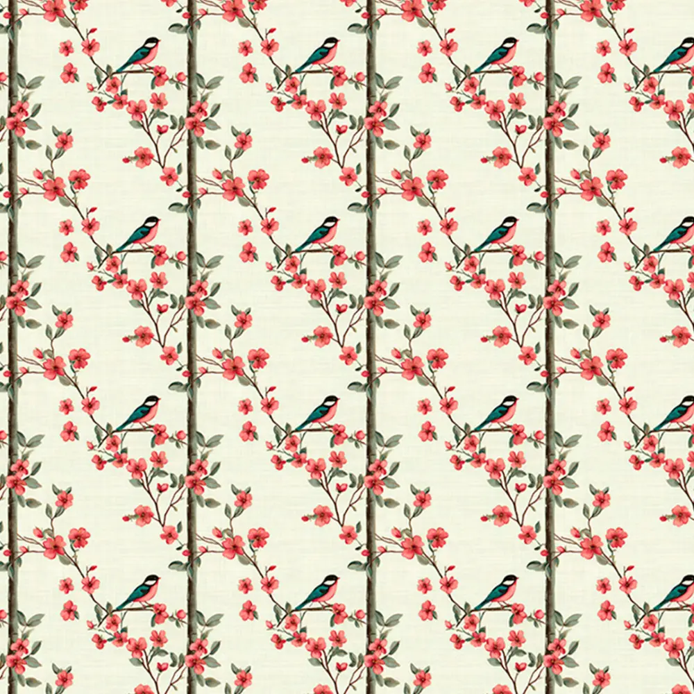 Tricoline Digital Fernando Maluhy Coleção Gorjeio 100% Algodão 1,50m Largura - Pássaro com flores e tronco