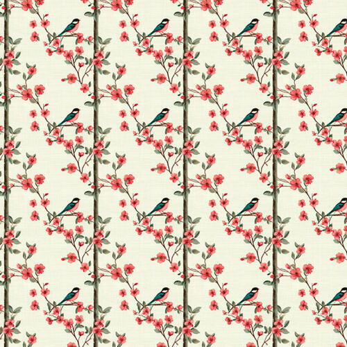 Tricoline Digital Fernando Maluhy Coleção Gorjeio 100% Algodão 1,50m Largura - Pássaro com flores e tronco