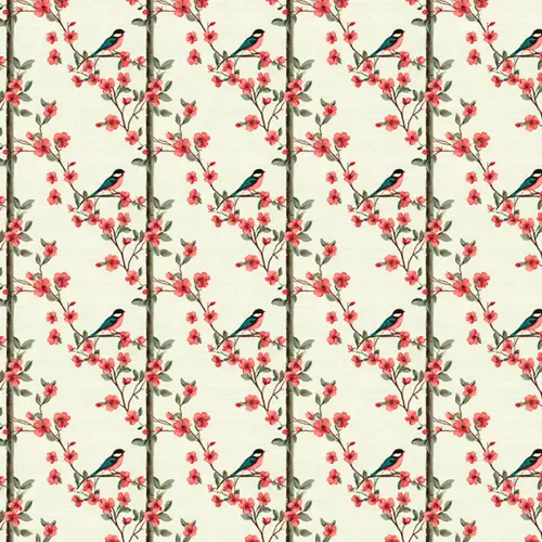 Tricoline Digital Fernando Maluhy Coleção Gorjeio 100% Algodão 1,50m Largura - Pássaro com flores e tronco