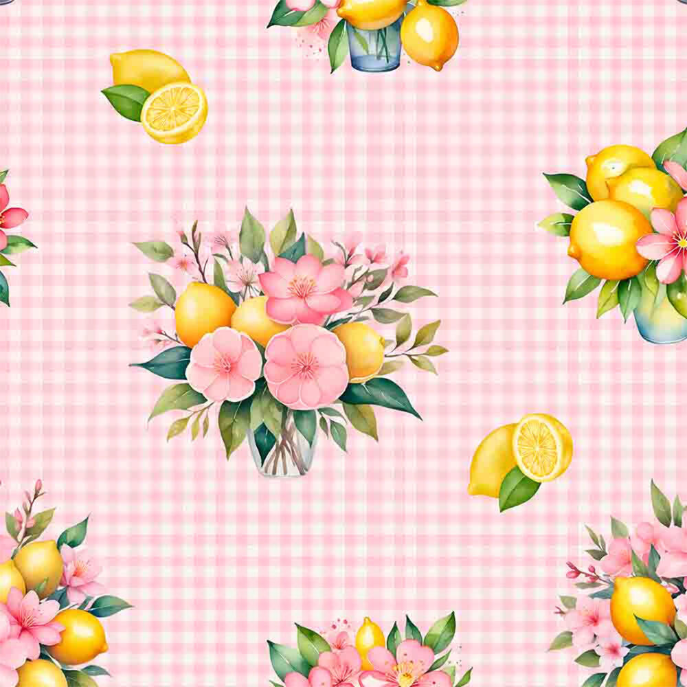 Tricoline Digital Fernando Maluhy Coleção Limão Siciliano 100% Algodão 1,50m Largura - Fundo rosa