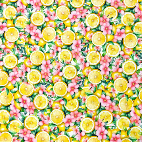 Tricoline Digital Fernando Maluhy Coleção Limão Siciliano 100% Algodão 1,50m Largura - Limão com flor
